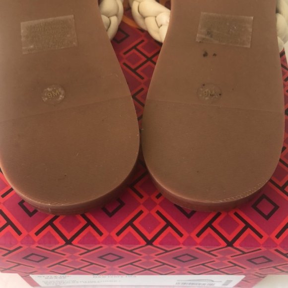 Tory Burch Ivory White Thong Braided Benton Sheep Plume Nappa Leather Sz.9 - Picture 14 of 16